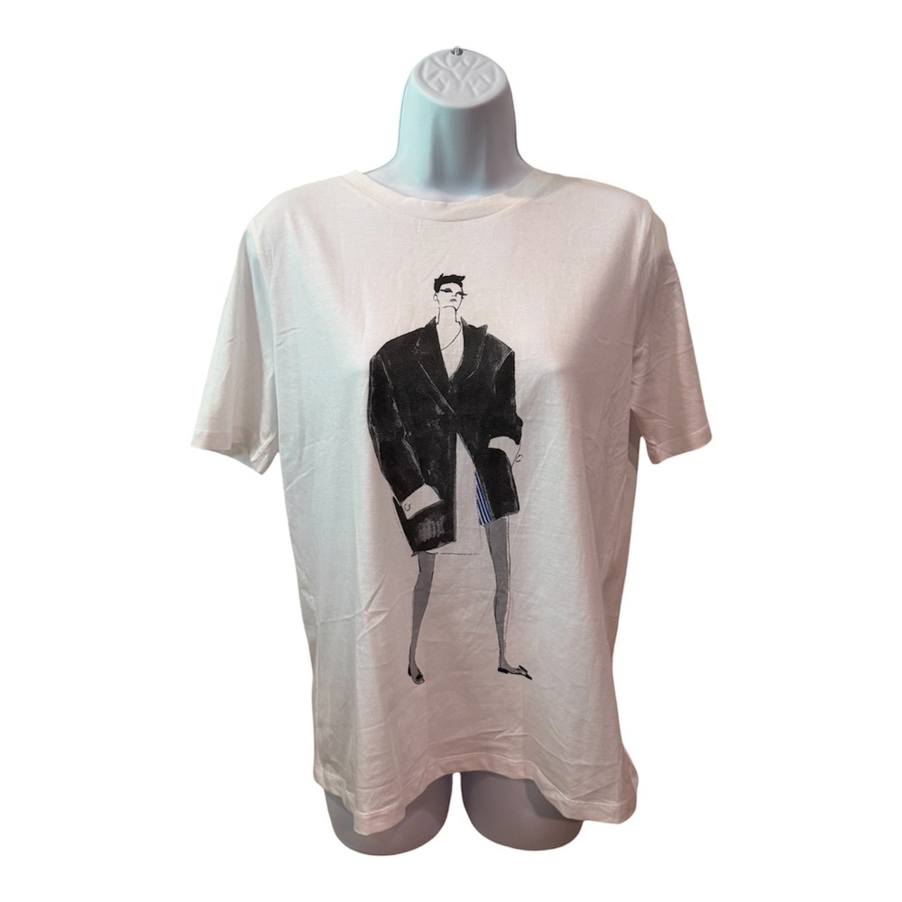 Zara Join Life White Graphic T-Shirt Fashion Illustration Short Sleeve Small
